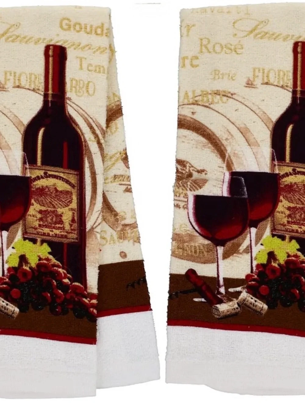 Home Collection design Wine Bottle & Glass Kitchen Towels - Red, Brown, Cream